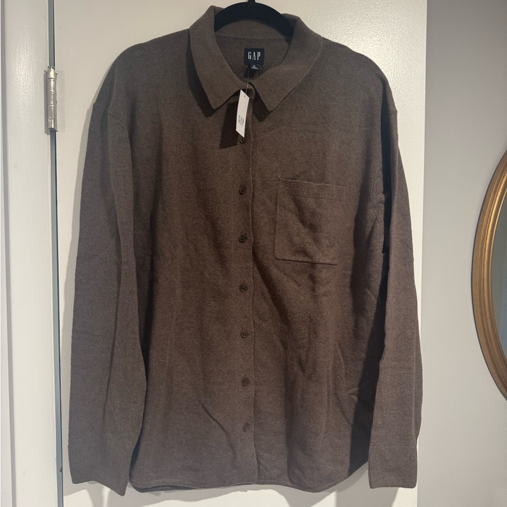 GAP Cashsoft Brown Knit Collared Shirt